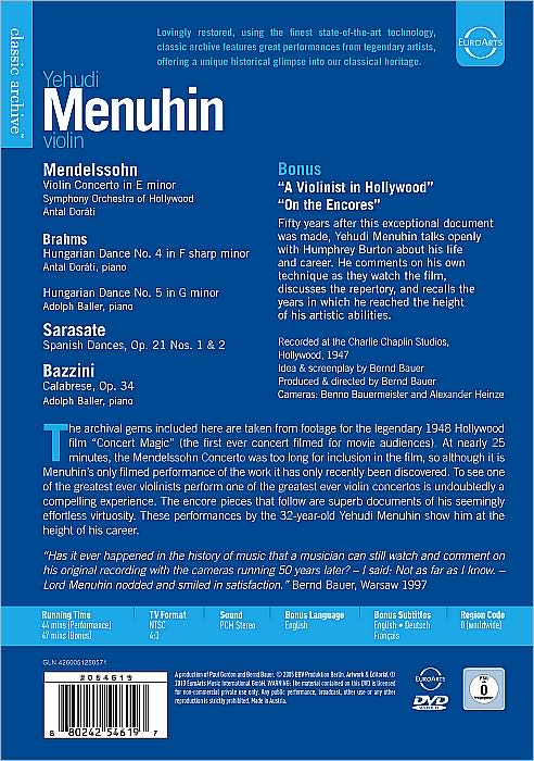 Classic Archive: Yehudi Menuhin - Mendelssohn/Brahms/Sarasate/Bazzini