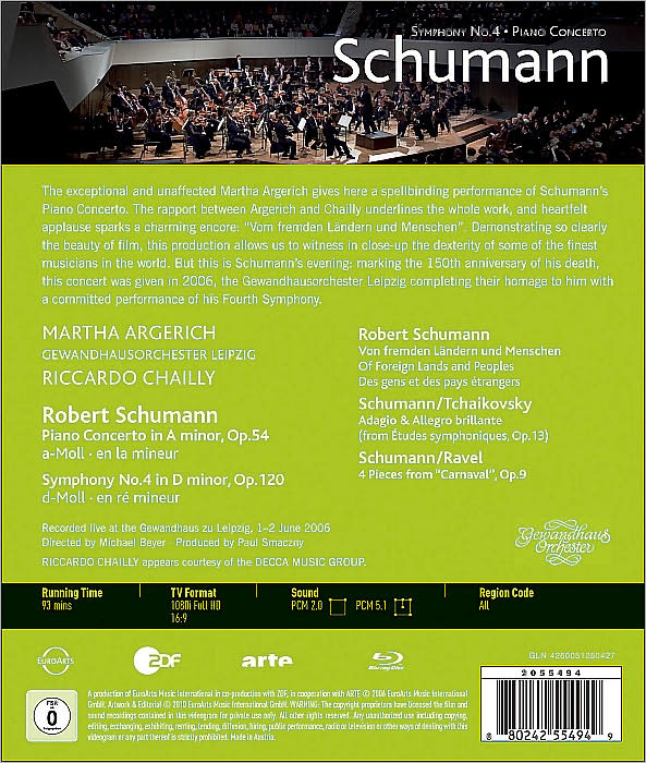 Martha Argerich: Schumann - Symphony No. 4/Piano Concerto [Blu-ray]