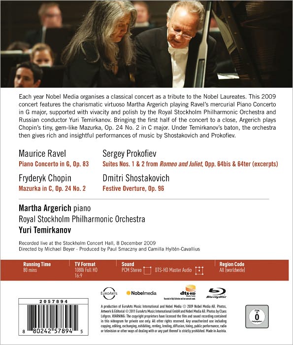 Nobel Prize Concert 2009: Martha Argerich/YuriTemirkanov [Blu-ray]