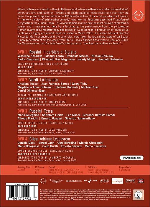 Italian Operas: Il Barbiere di Siviglia/La Traviata/Tosca/Andriana Lecouvreur [4 Discs]