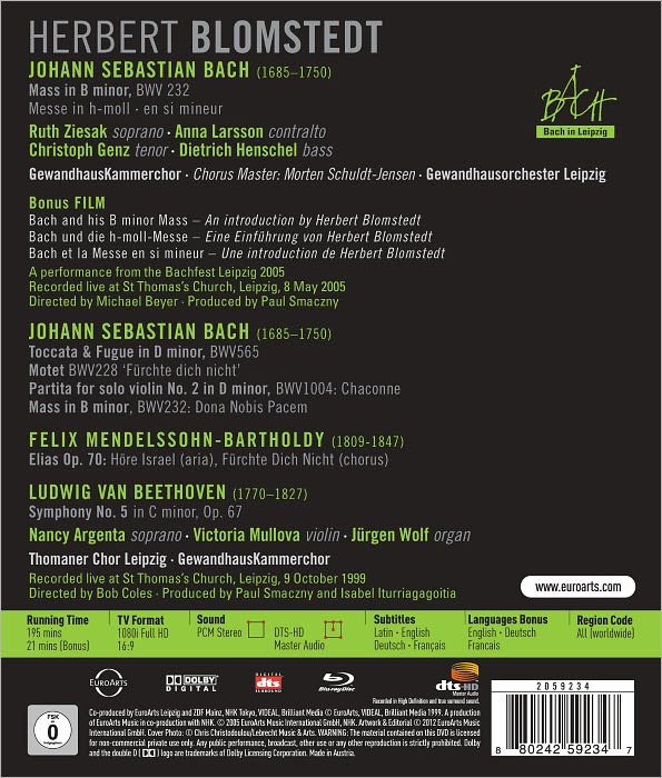 Herbert Blomstedt: Bach Mass in B Minor, Beethoven Sympony No. 5 [Blu-ray]