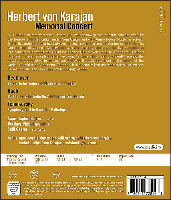 Herbert von Karajan: Memorial Concert [Blu-ray]
