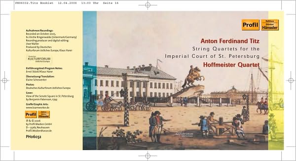 Anton Ferdinand Titz: String Quartets for the Imperial Court of St. Petersburg