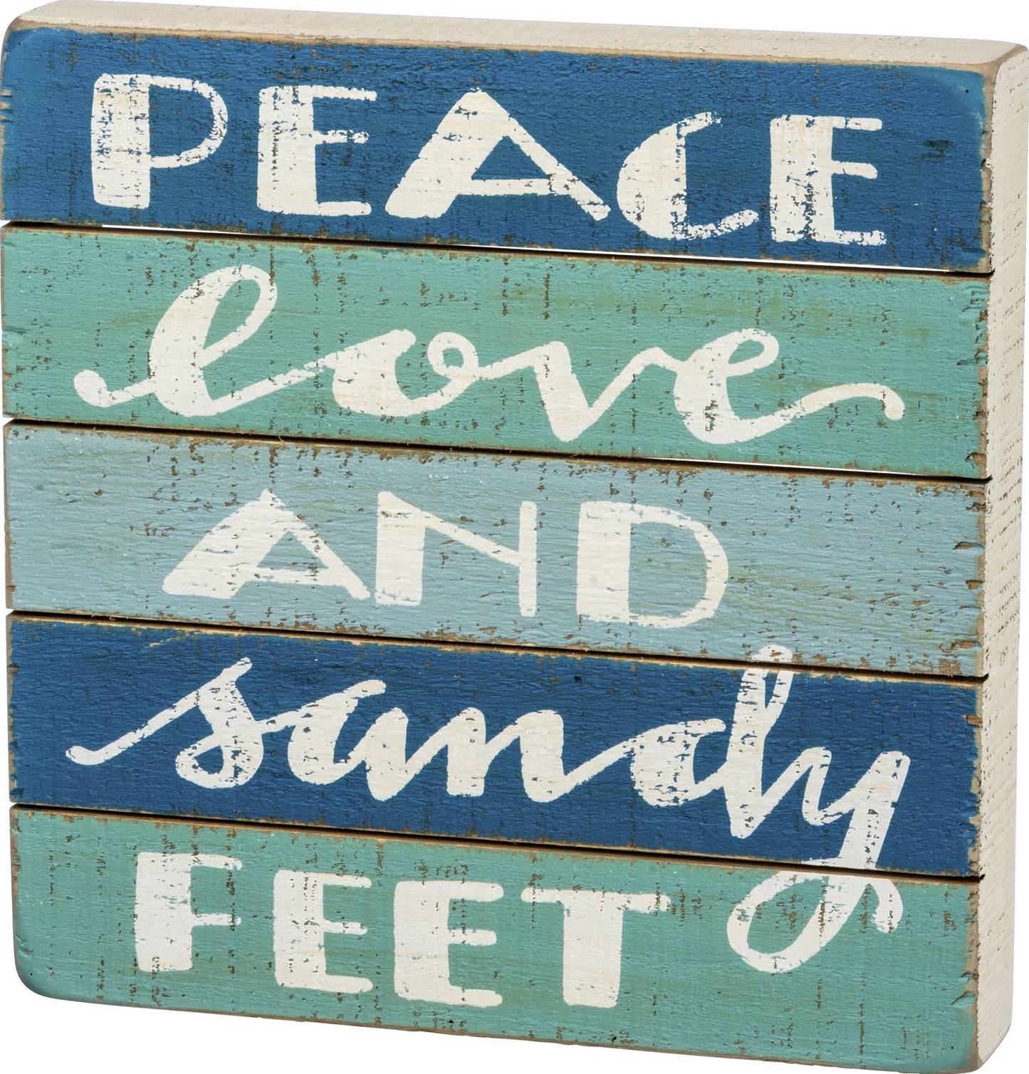 Peace, Love and Sandy Feet Slat Wood Box Sign 10x10