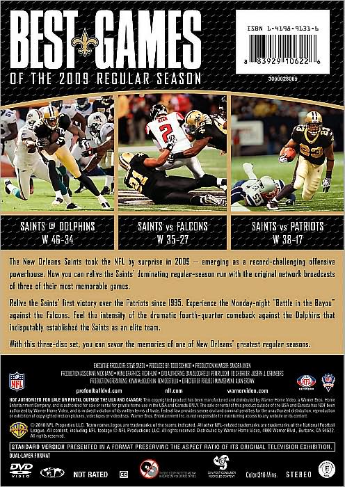 NFL: The New Orleans Saints - Best Games of 2009 Regular Season [3 Discs]