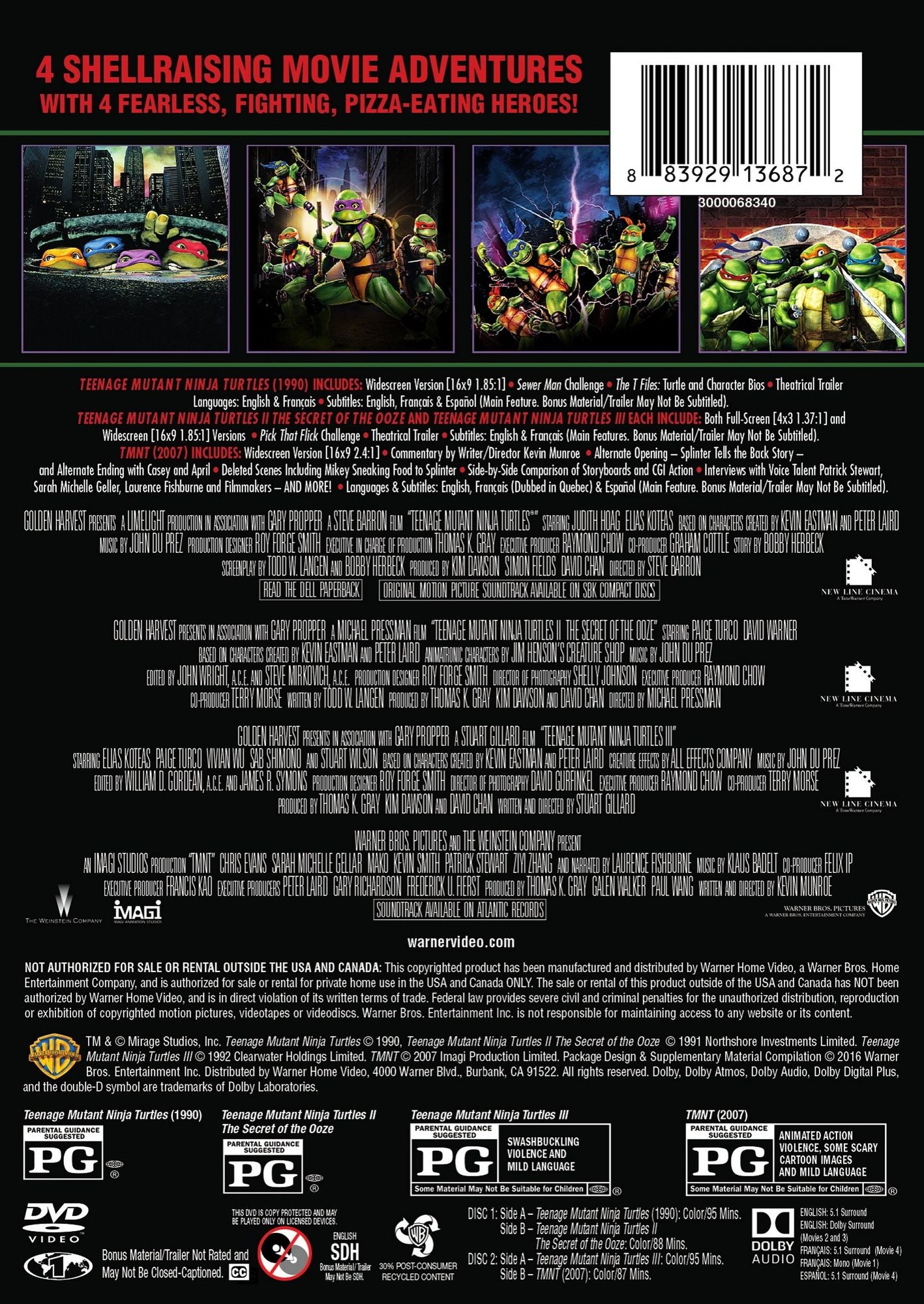 Teenage Mutant Ninja Turtles Collection: 4 Film Favorites [2 Discs]