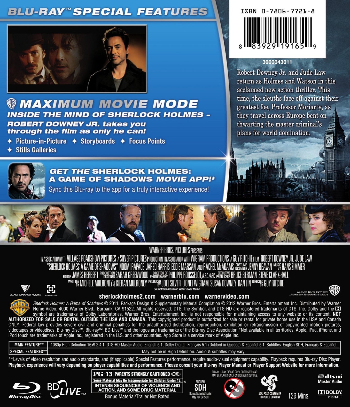 Sherlock Holmes: A Game of Shadows [2 Discs] [Includes Digital Copy] [UltraViolet] [Blu-ray/DVD]