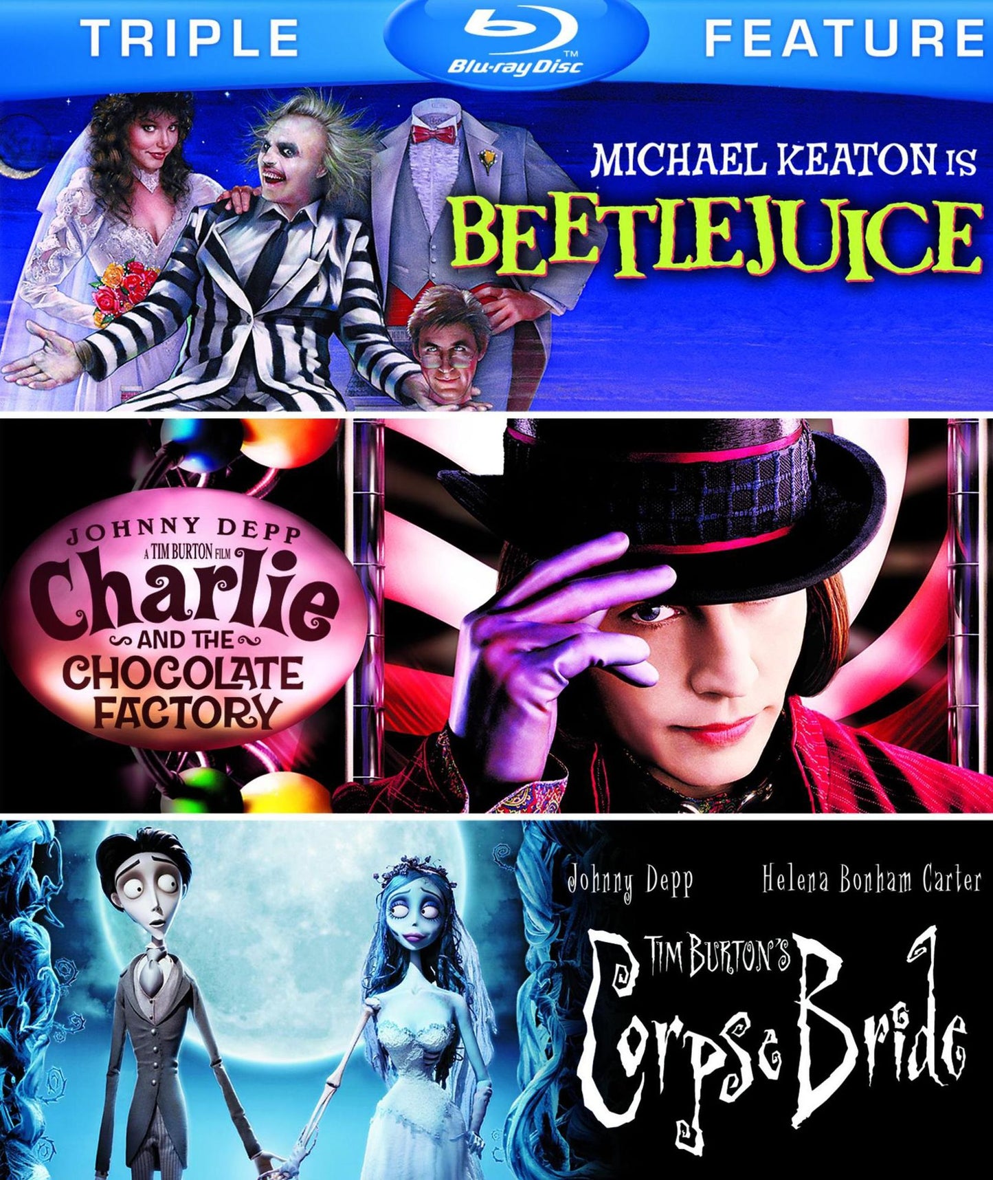 Beetlejuice/Charlie and Chocolate Factory/Tim Burton's Corpse Bride [3 Discs] [Blu-ray]