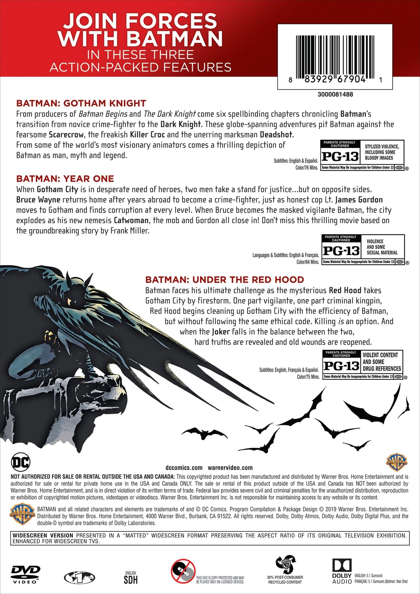 Batman Triple Feature: Gotham Knight/Under the Red Hood/Year One [3 Discs]