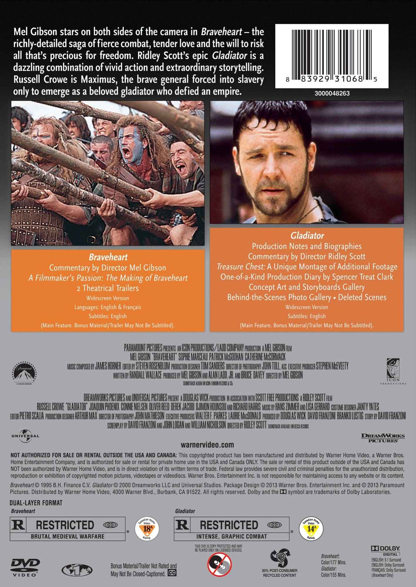 Braveheart/Gladiator [2 Discs]