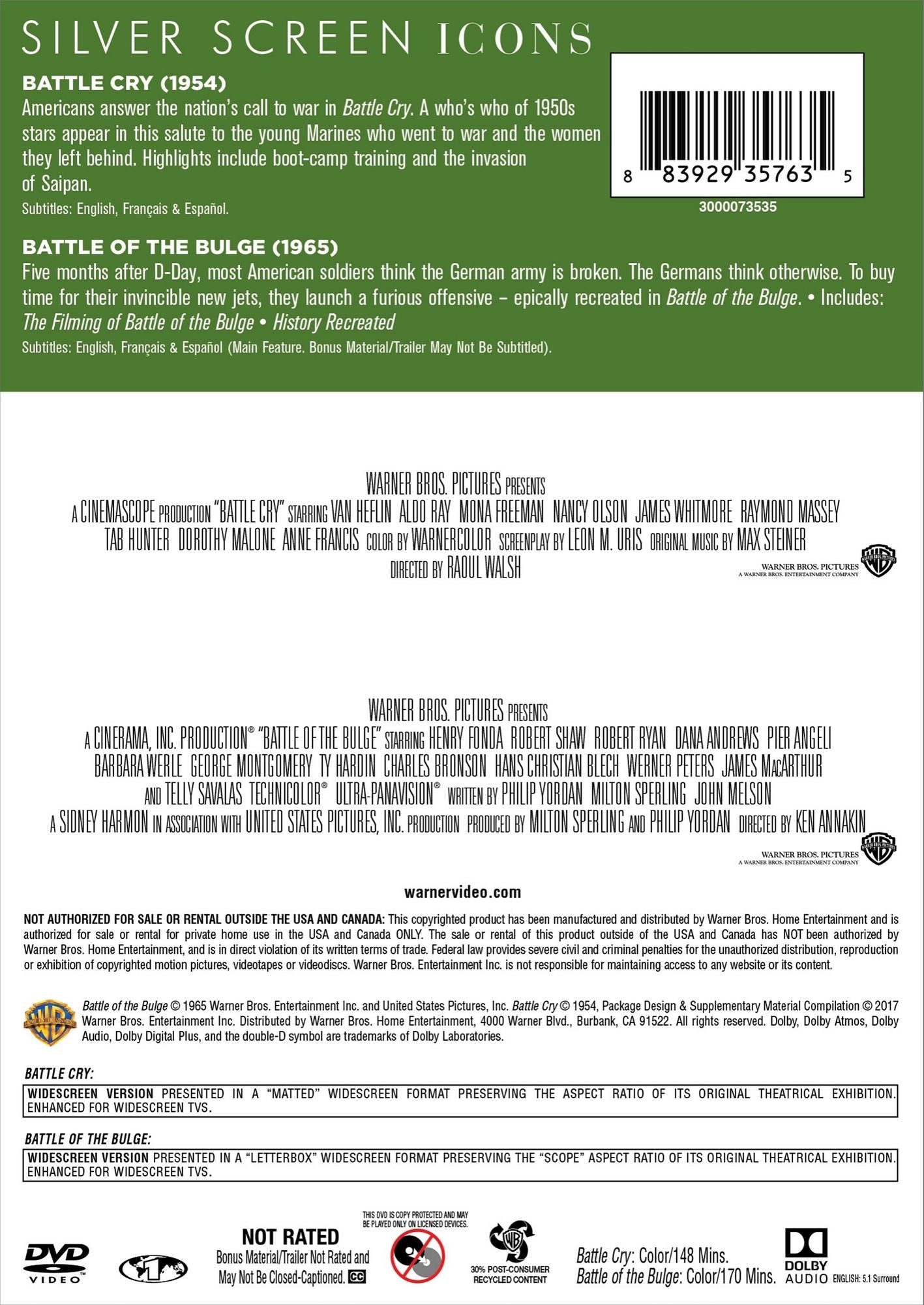 TCM Greatest Classic Films: WWII Double Feature - Battle Cry/Battle of the Bulge [2 Discs]