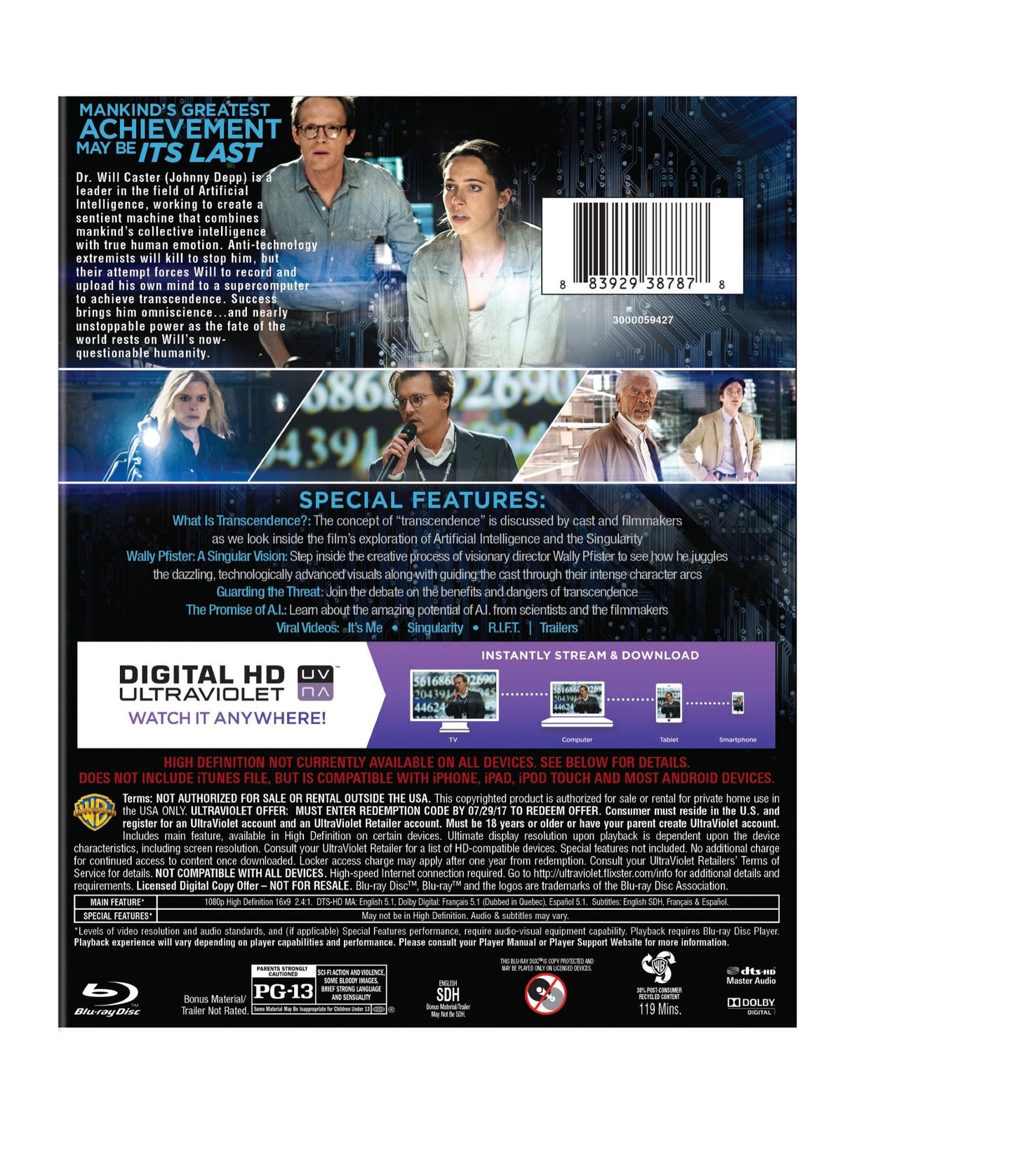 Transcendence [2 Discs] [Includes Digital Copy] [Blu-ray/DVD]