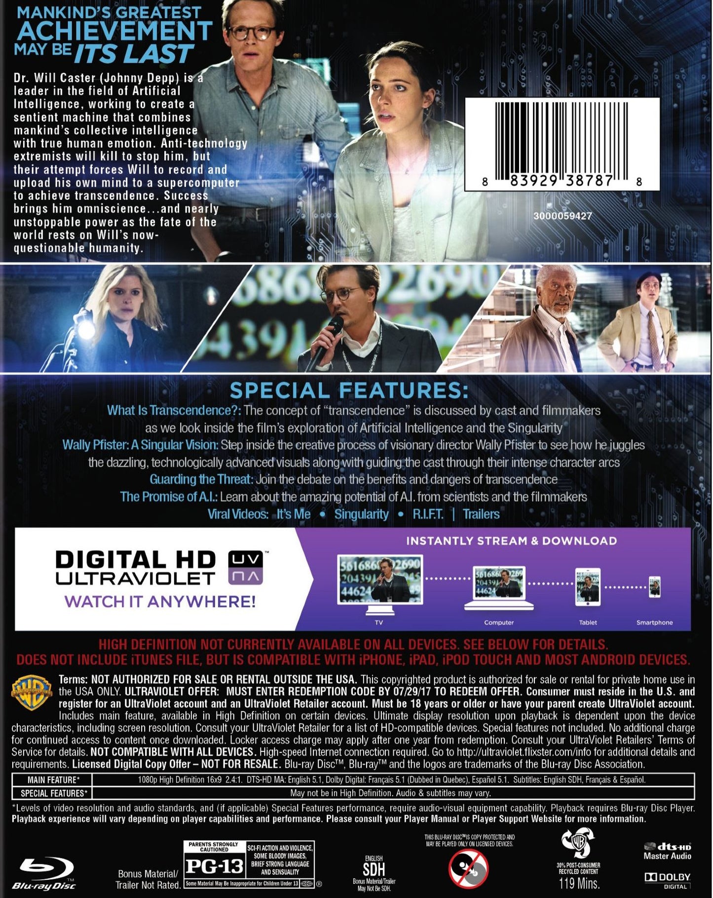 Transcendence [2 Discs] [Includes Digital Copy] [Blu-ray/DVD]