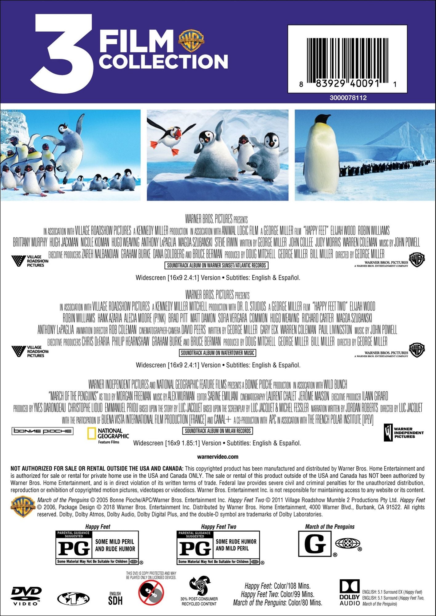 Happy Feet/happy Feet 2/March Of The Penguins