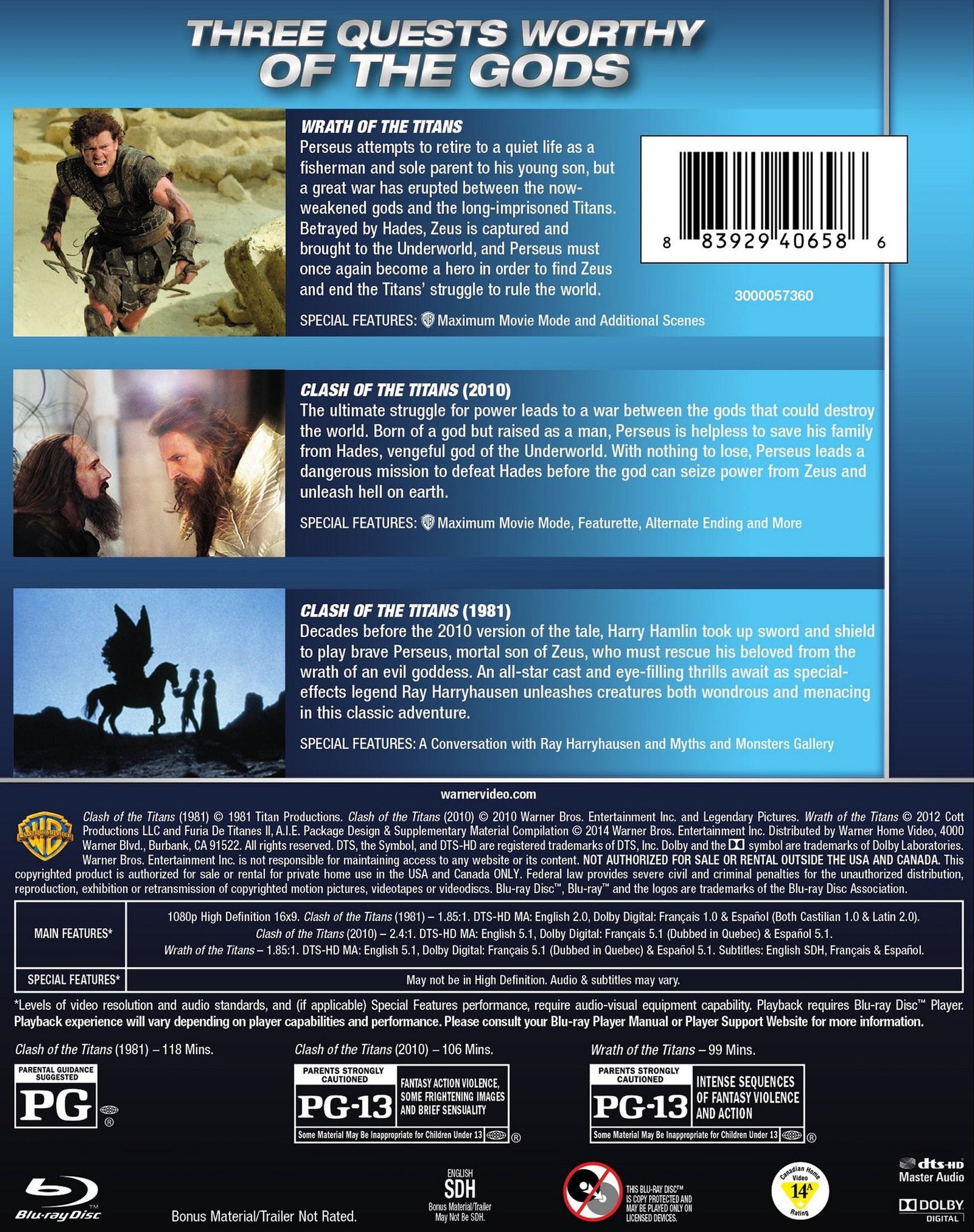 Wrath of the Titans/Clash of the Titans (2010)/Clash of the Titans (1981) [3 Discs] [Blu-ray]