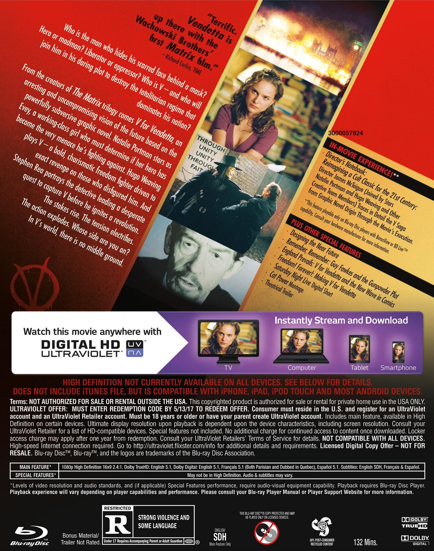 V for Vendetta [2 Discs] [Includes Digital Copy] [UltraViolet] [Blu-ray/DVD]