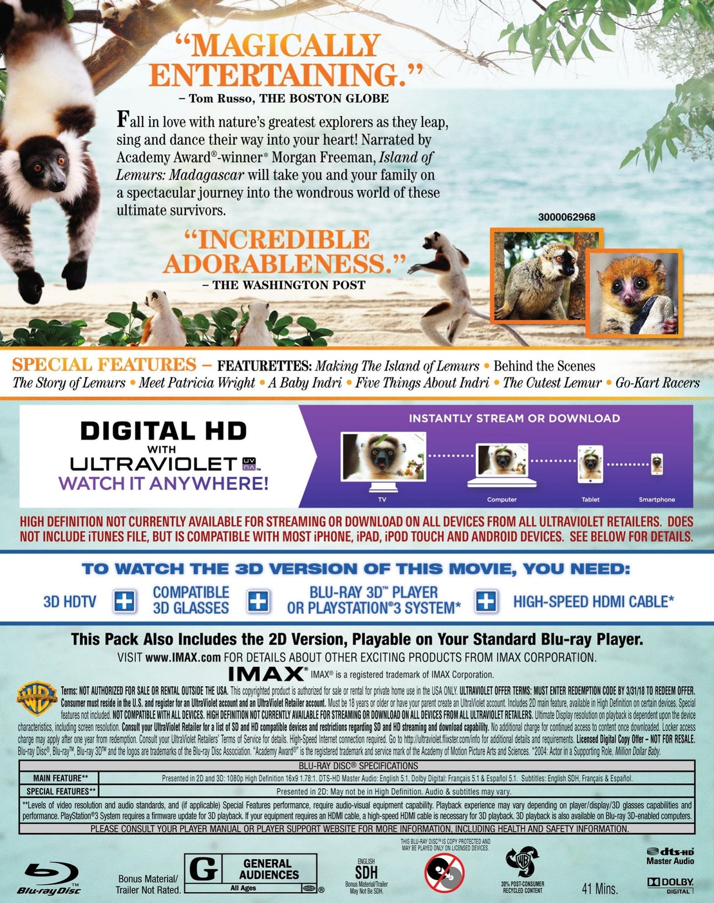 Island of Lemurs: Madagascar [2 Discs] [Includes Digital Copy] [UltraViolet] [3D] [Blu-ray/DVD]