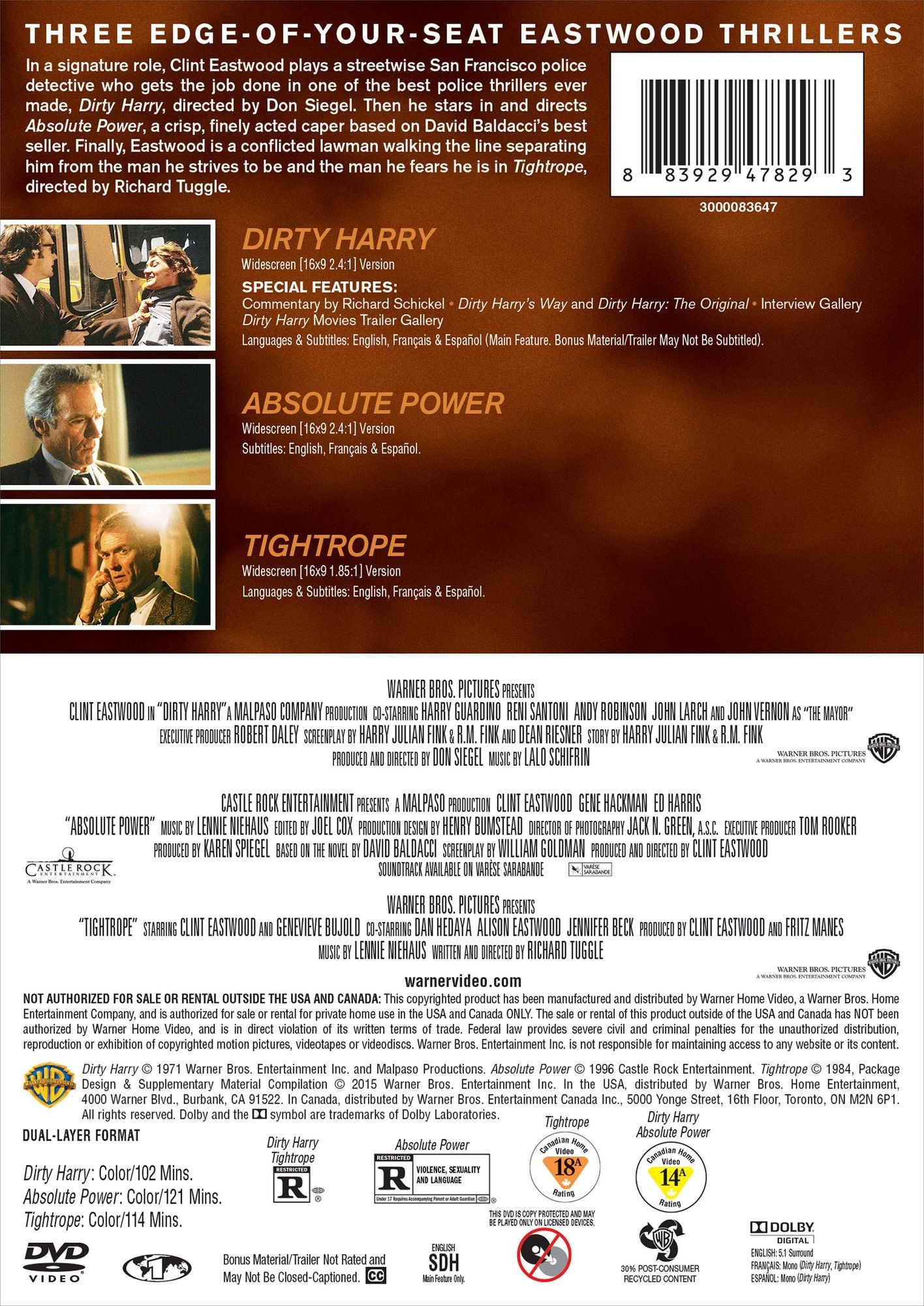 Dirty Harry/Absolute Power/Tightrope