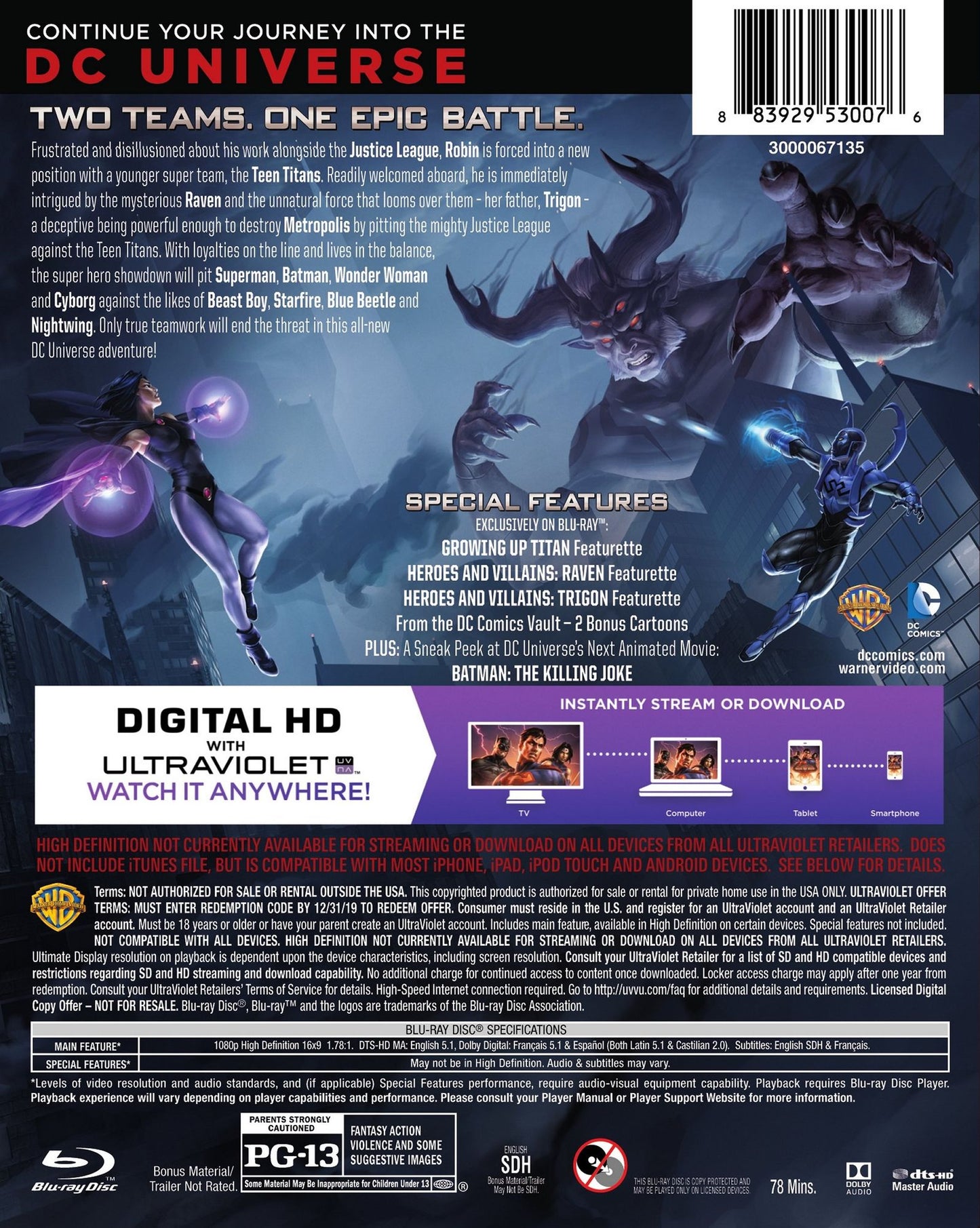 Justice League vs Teen Titans [Deluxe] [Includes Digital Copy] [Blu-ray] [2 Discs]