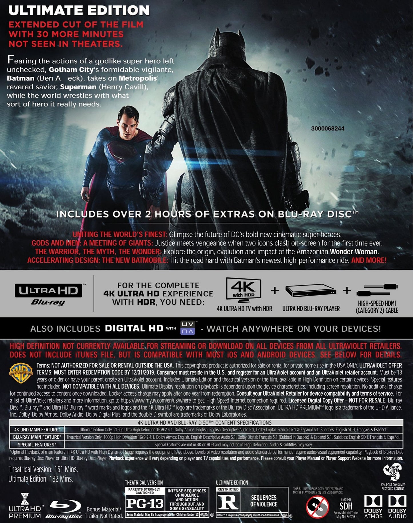 Batman v Superman: Dawn of Justice [Ultimate] [4K Ultra HD Blu-ray/Blu-ray]