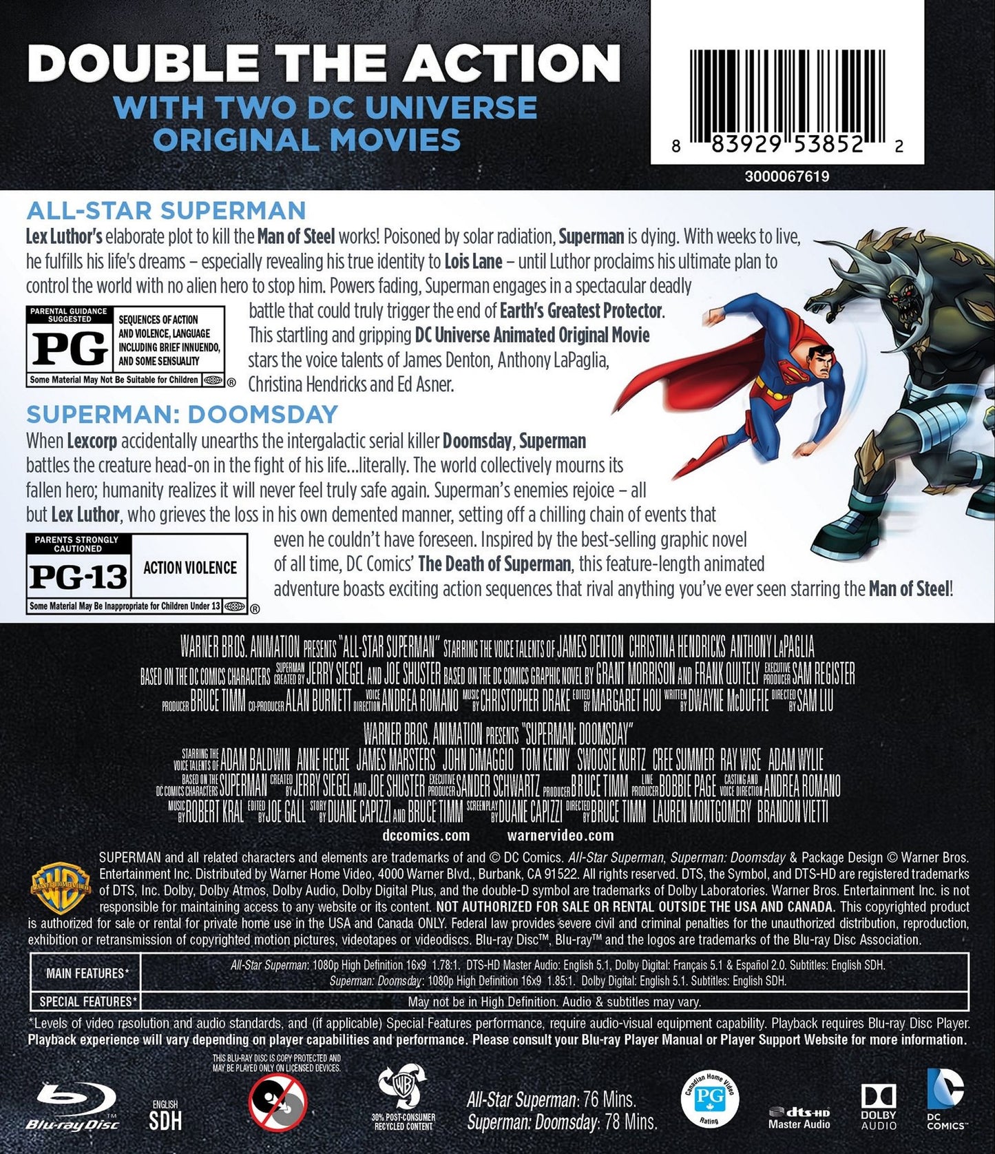DC Universe Original Movie Double Feature: All Star Superman/Superman Doomsday [Blu-ray]