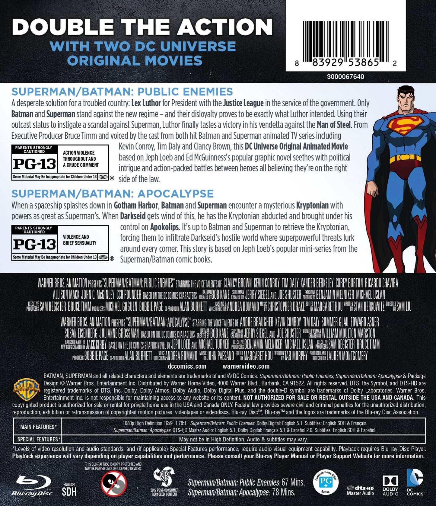 DC Universe Original Movie: Superman/Batman: Public Enemies/Superman/Batman: Apocalypse [Blu-ray]