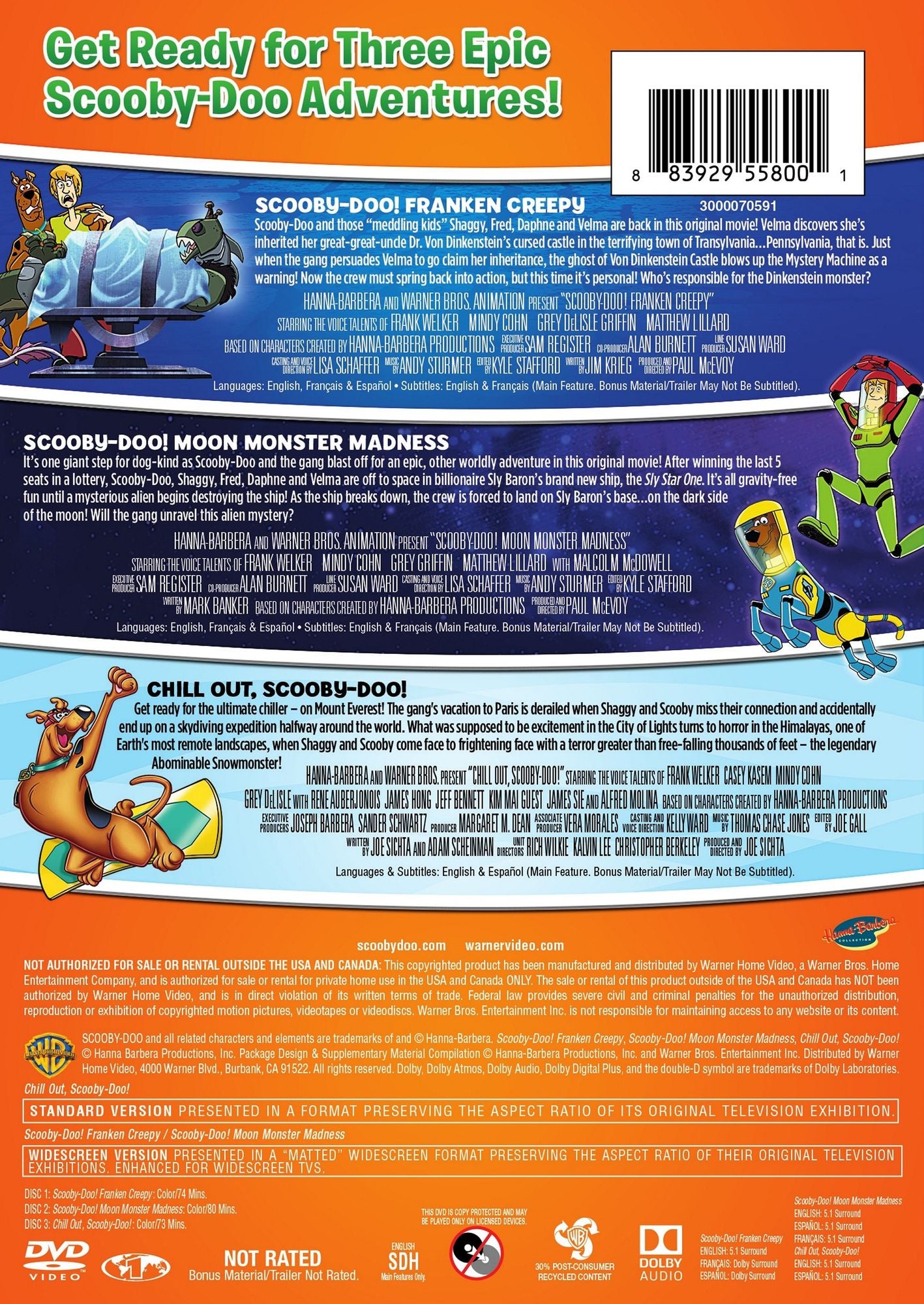 Scooby-Doo! Frankencreepy/Scooby-Doo! Moon Monster Madness/Chill Out Scooby-Doo! [3 Discs]