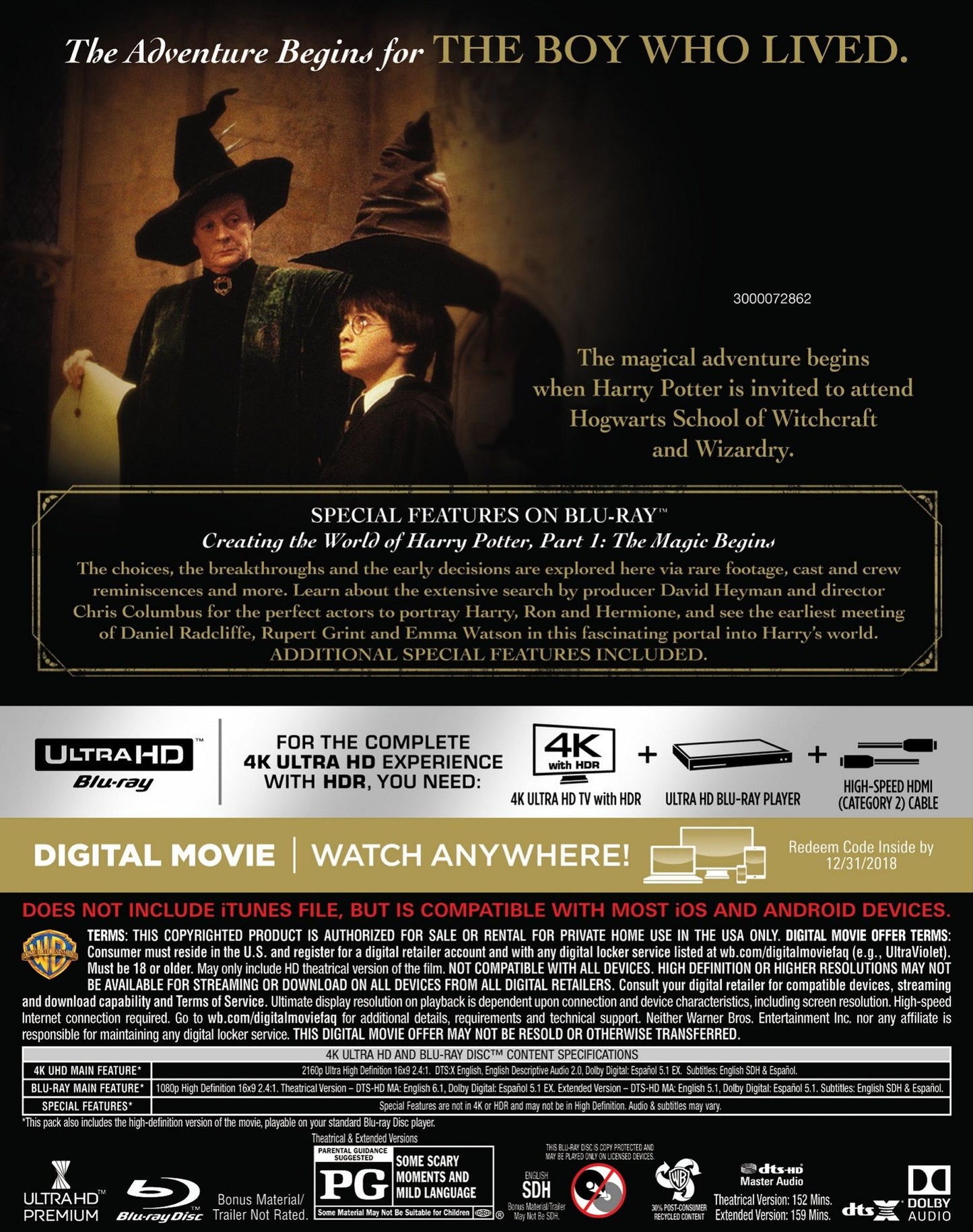 Harry Potter and the Sorcerer's Stone [4K Ultra HD Blu-ray/Blu-ray]