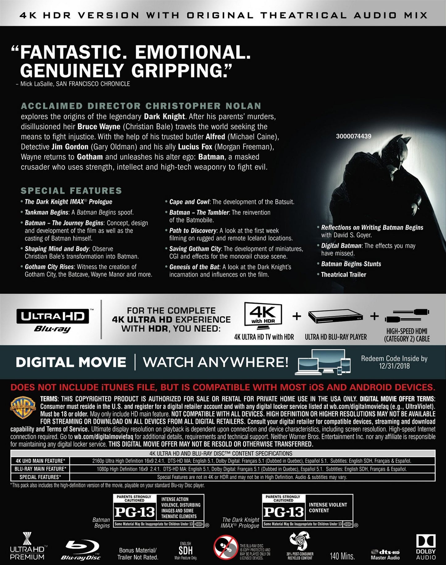 Batman Begins [4K Ultra HD Blu-ray/Blu-ray]