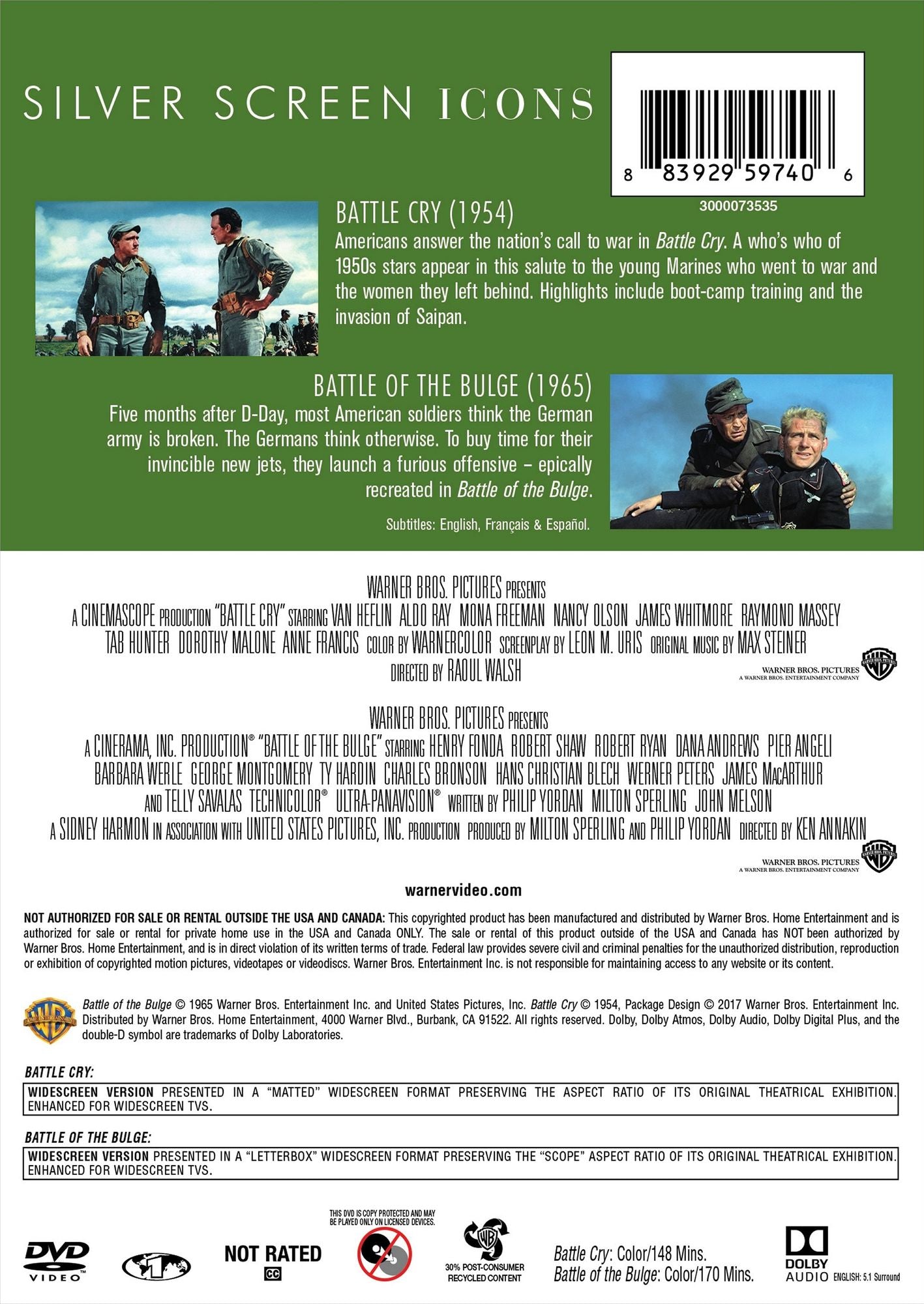 Silver Screen Icons: WWII Double Feature - Battle of the Bulge/Battle Cry