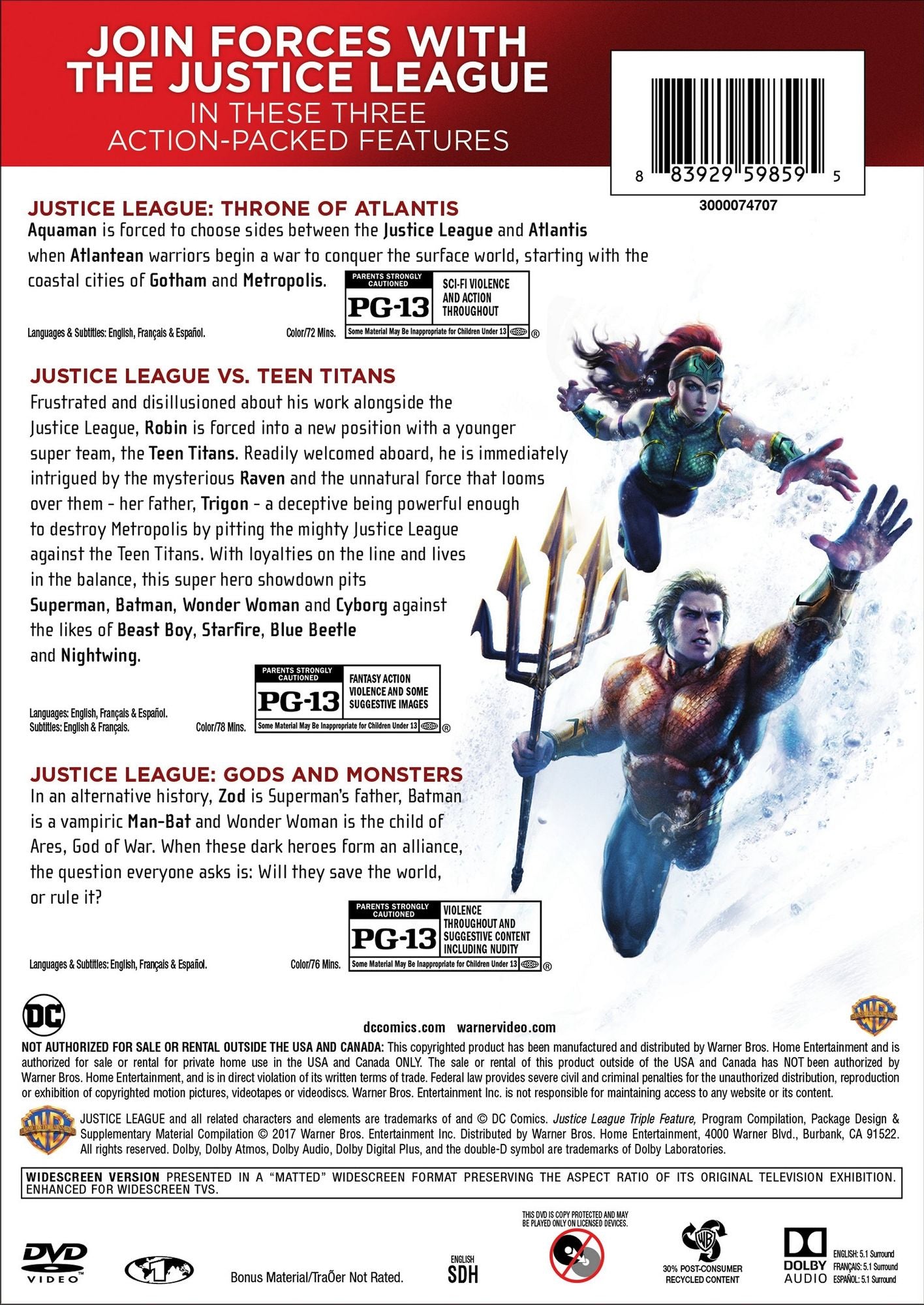 Justice League Triple Feature: Justice League vs. Teen Titans/Gods and Monsters/Throne of Atlantis