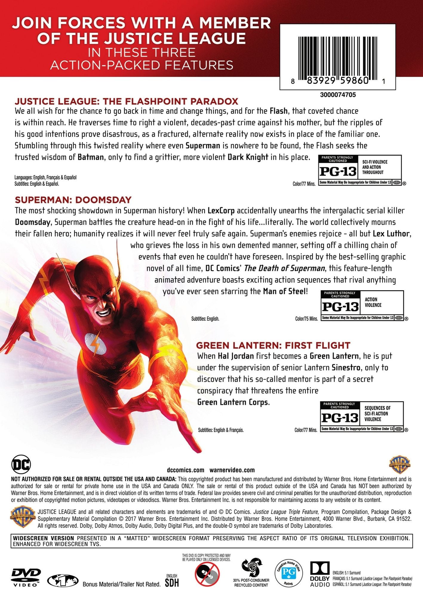 Justice League Triple Feature: Flashpoint Paradox/Superman Doomsday/Green Lantern: First Flight
