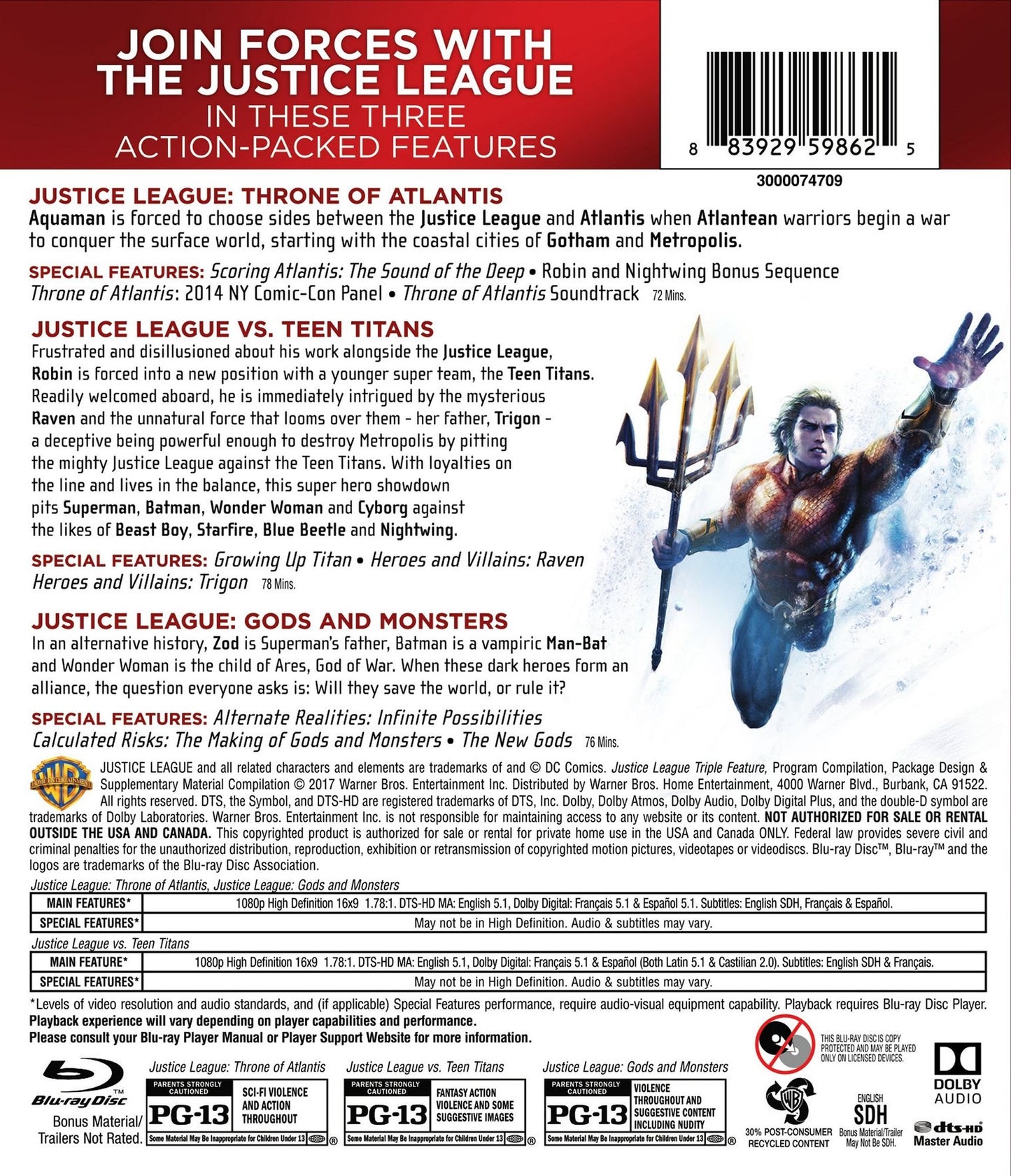 Justice League vs. Teen Titans/Gods and Monsters/Throne of Atlantis [Blu-ray]