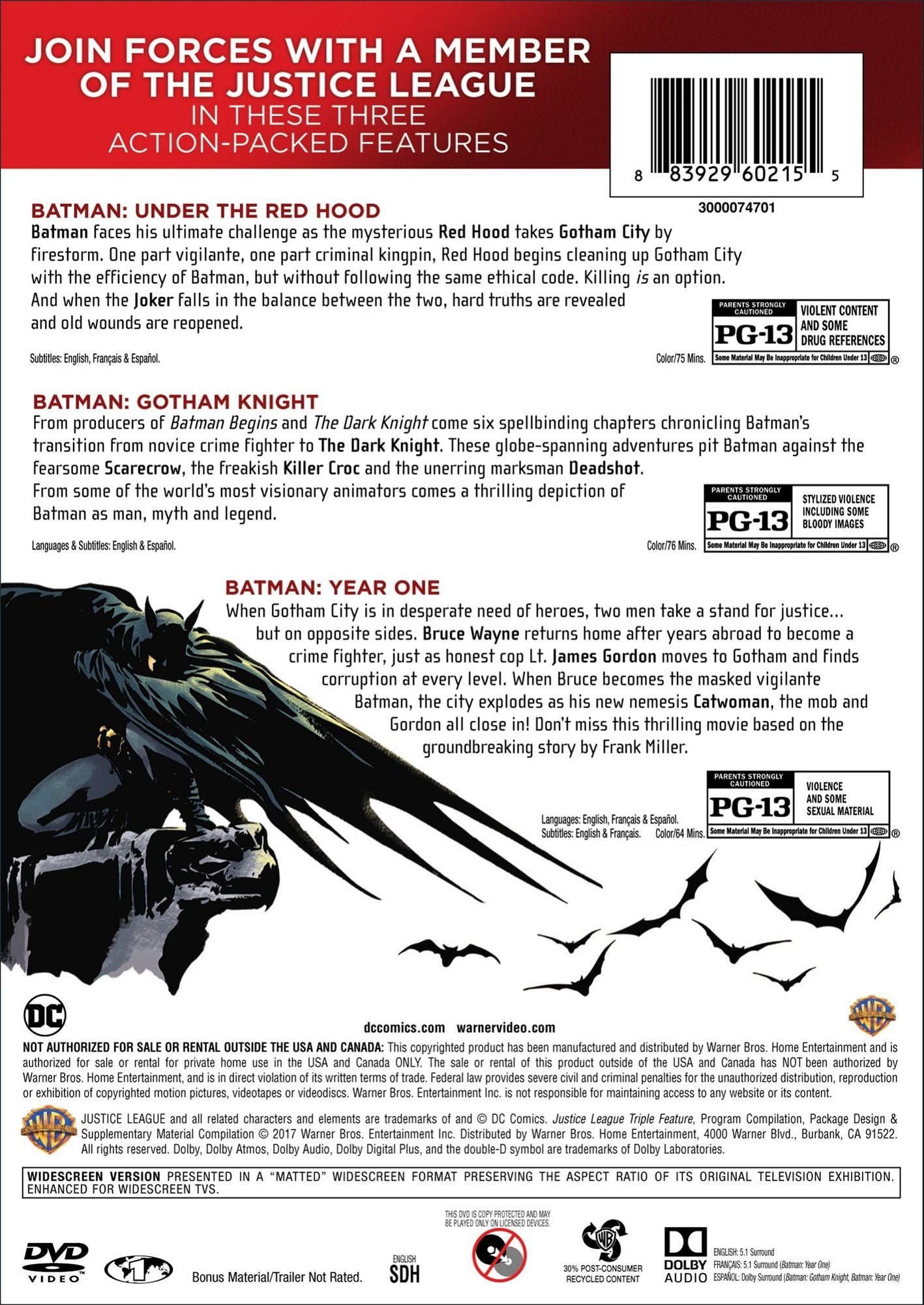 Batman Triple Feature: Under the Red Hood/Gotham Knight/Year One [3 Discs]