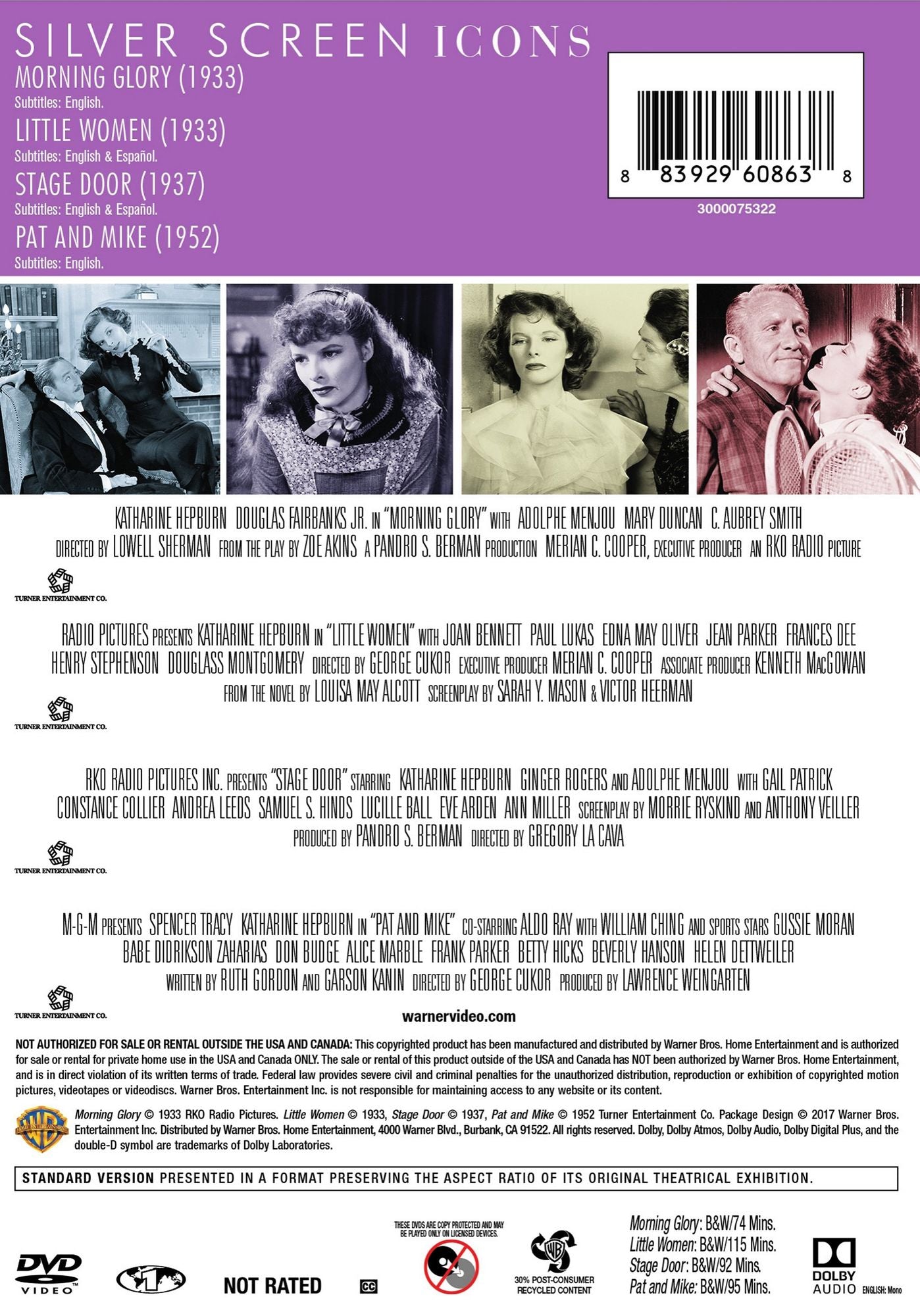 Silver Screen Icons: Katharine Hepburn - Morning Glory/Little Women/Stage Door/Pat and Mike