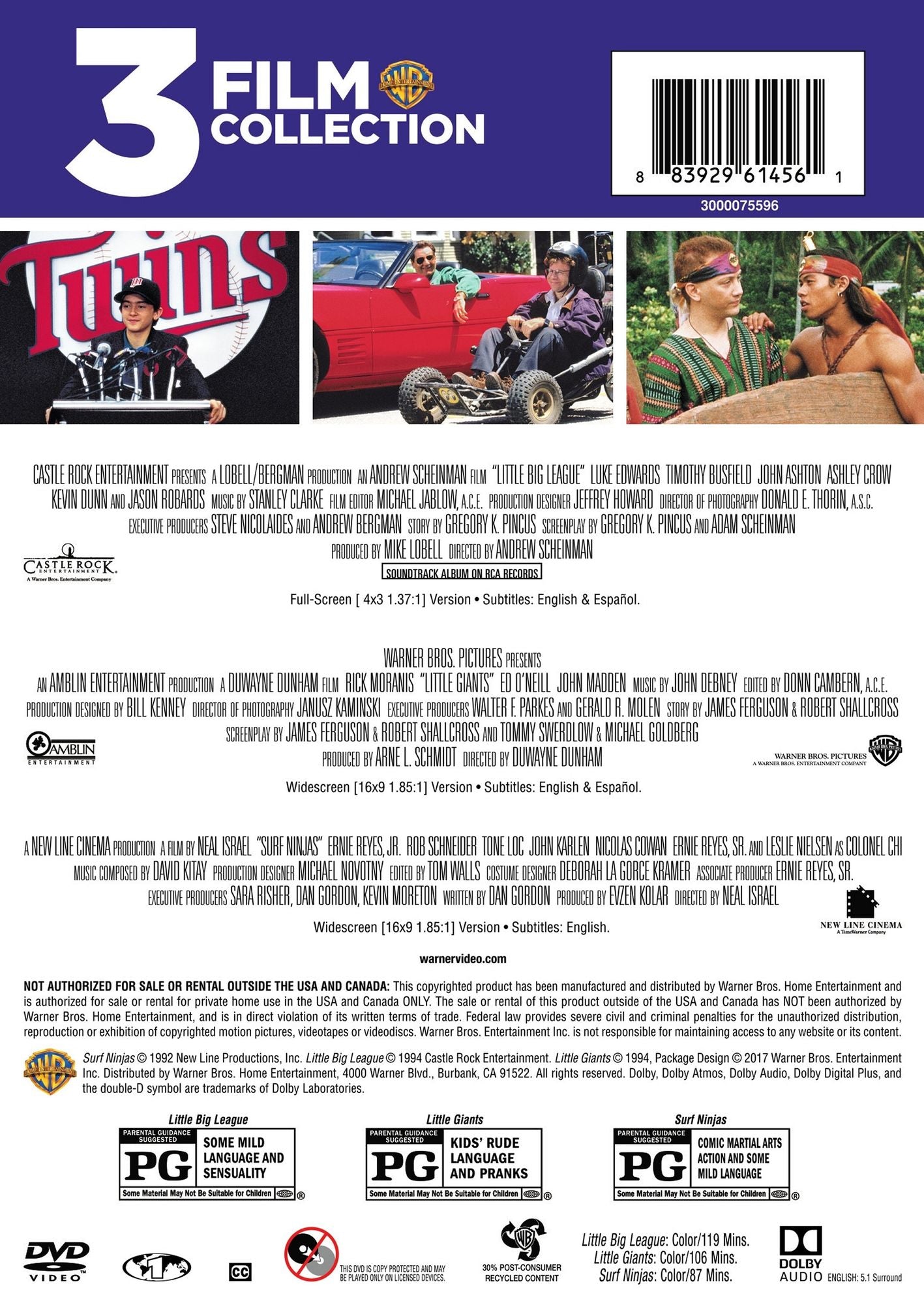 3 Film Favorites: Kids Sports - Little Big League/Little Giants/Surf Ninjas