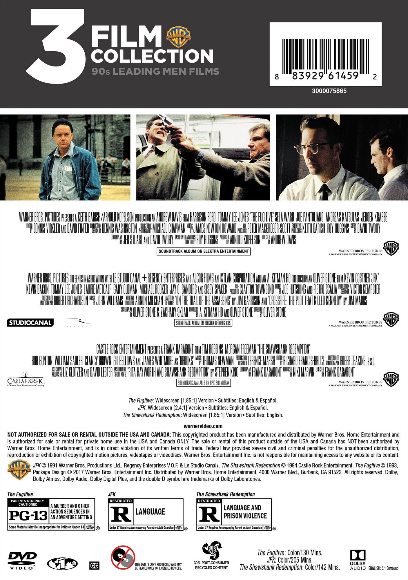 3 Film Favorites: 90's Leading Men - The Shawshank Redemption/The Fugitive/JFK
