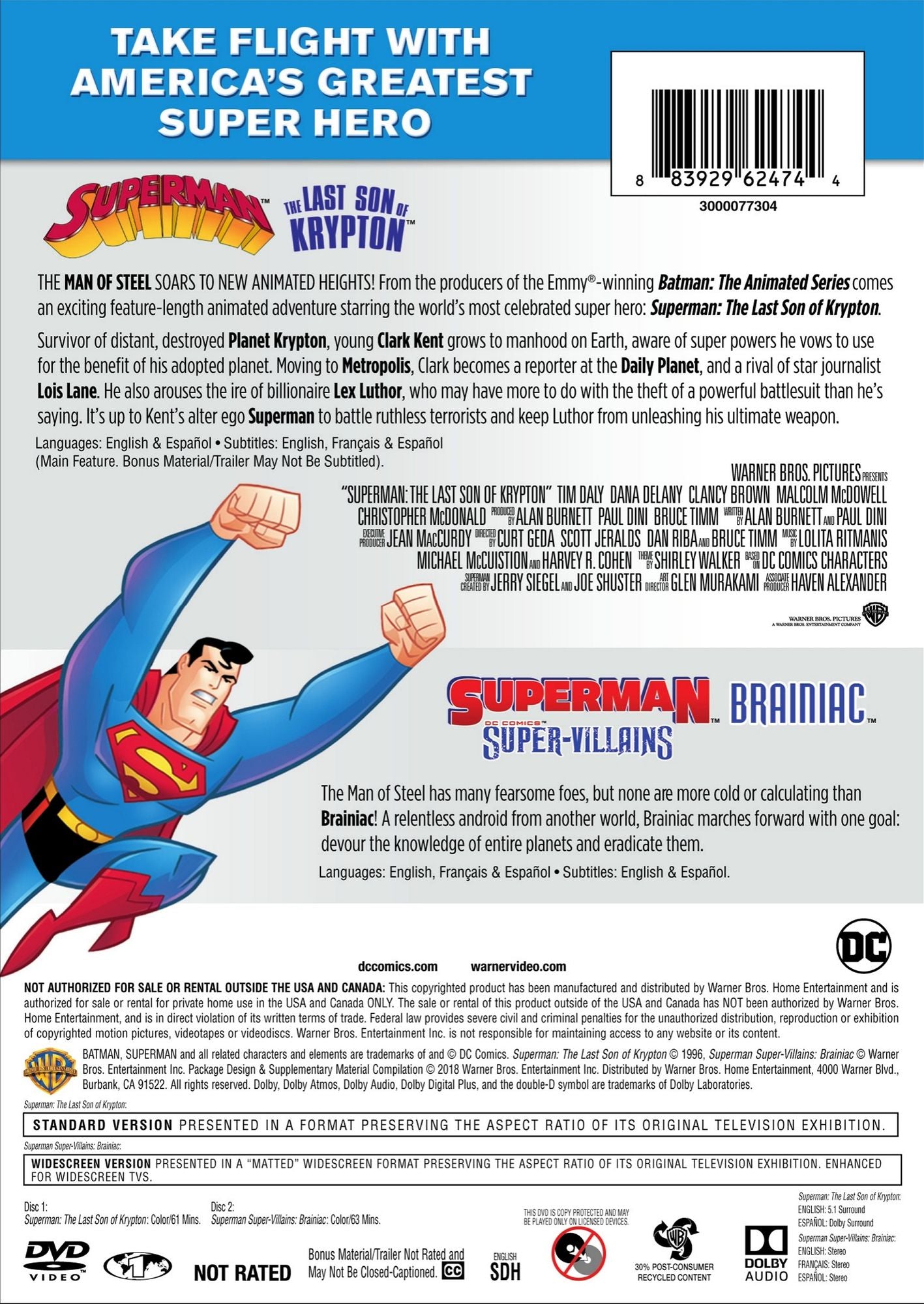 Superman: The Last Son of Krypton Movie/Super Villains: 3 Epsisodes Featuring Brainiac
