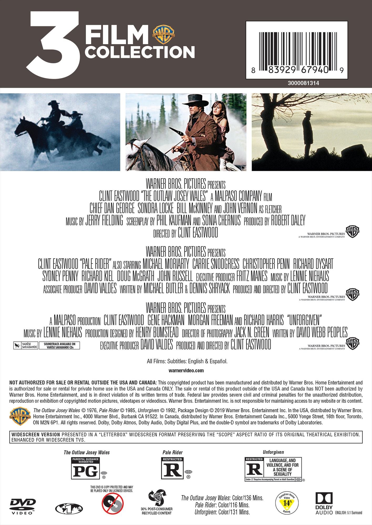 The Outlaw Josey Wales/Pale Rider/Unforgiven