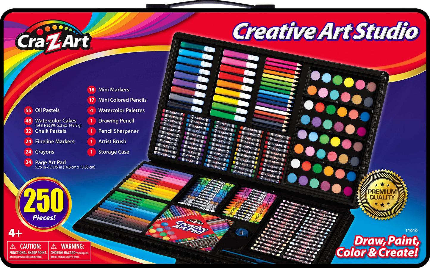 Cra-Z-Art 250 Piece Creative Art Studio - Draw, Paint, Color & Create