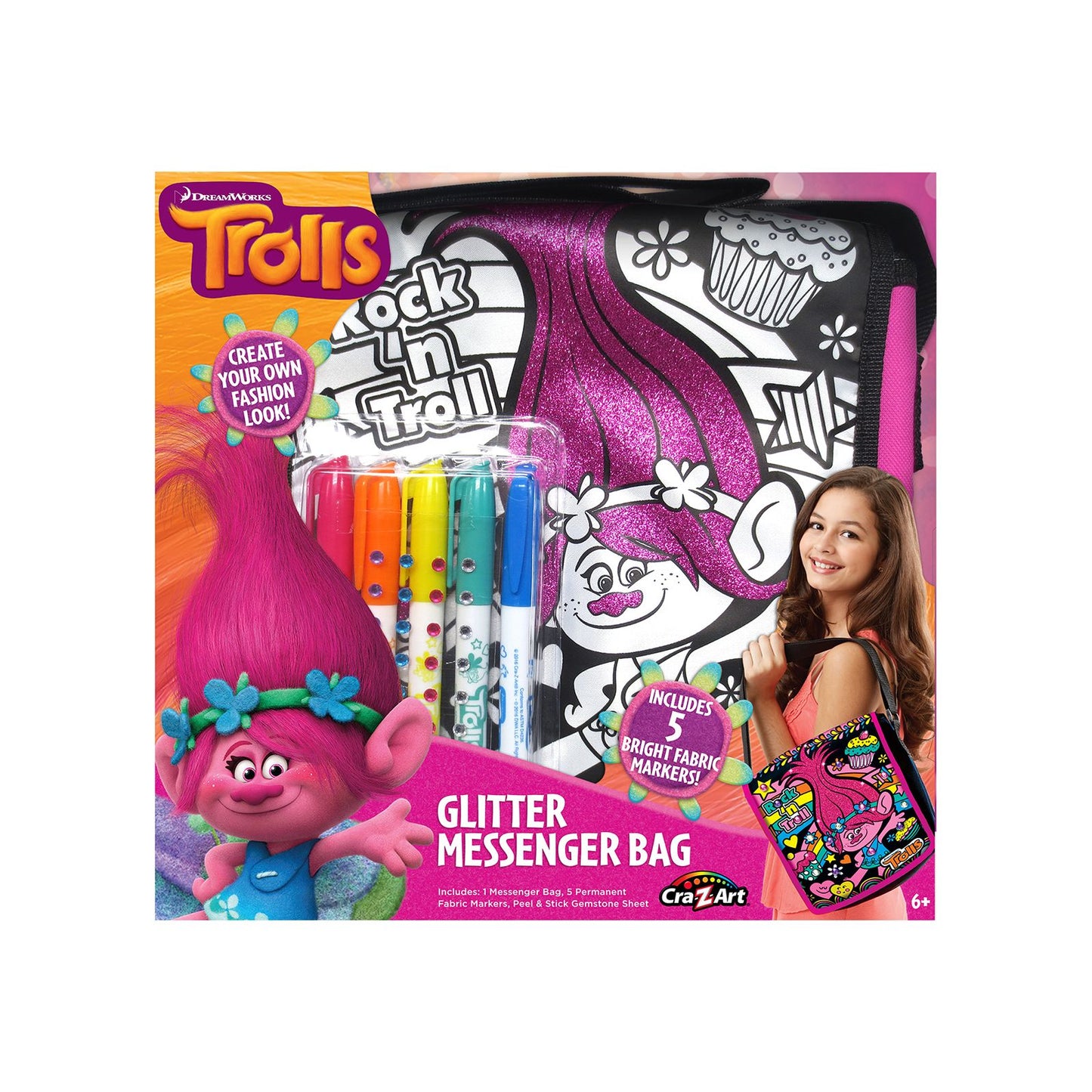 Cra-Z-Art Trolls Design Your Own Glitter Messenger Bag Kit