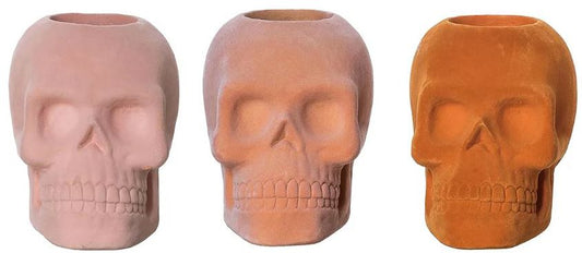Flocked Skull Planter, Assorted