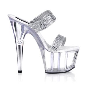 Pleaser Adore-702-2 6.5 Inch Stiletto Heel Two-Band Platform Slide with Rhinestones Size 11
