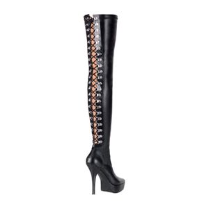 Pleaser Indulge-3063 5.25 Inch Back Lace-Up Stretch Platform Thigh Boot Size 8