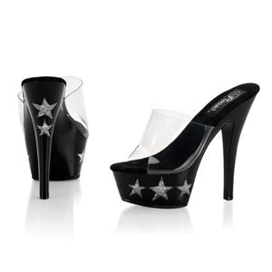 Pleaser Kiss-201-3 6 Inch Stiletto Heel Platform Slide With Gltr Stars Size 14