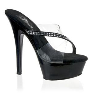Pleaser Kiss-203 6 Inch Stiletto Heel Platform Slide with Rhinestones Size 14