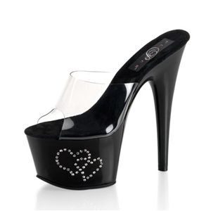 Pleaser Adore-701Re-2 6.5 Inch Platform Slide with Rhinestones-Embedded Double Hearts Size 11