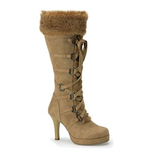 Funtasma Hunter-200 Tan Microfiber Knee Boot With Fur Trim 3.75 Inch Size 12