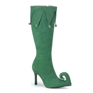 Funtasma Frolic-125 Grn Microfiber Elf Boot With Jingle Bells 3.75 Inch Size 8