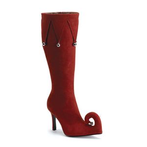 Funtasma Frolic-125 Red Microfiber Elf Boot With Jingle Bells 3.75 Inch Size 6